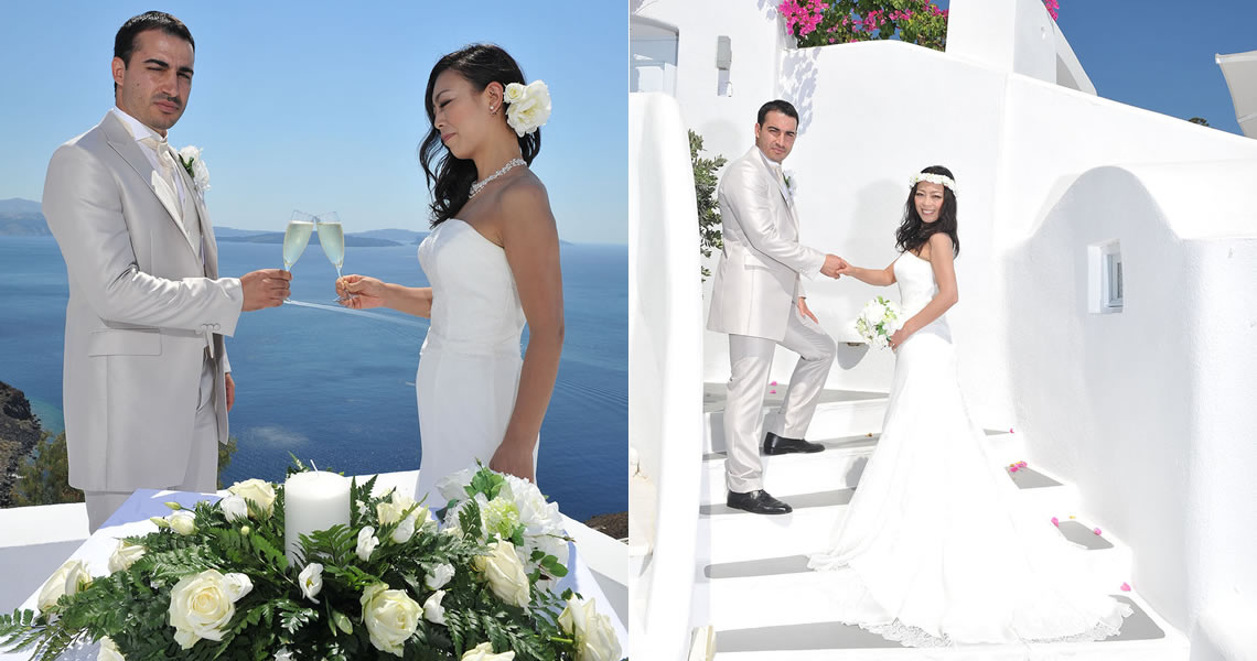 サントリーニ島イア・カナベスイアスイーツウェディングカップルフォトツアー