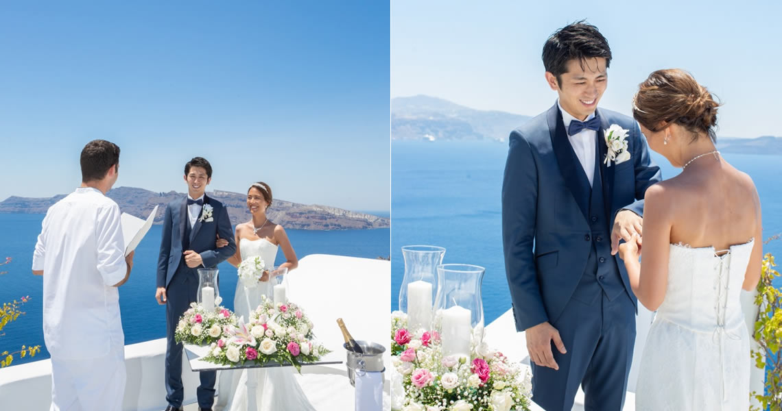 サントリーニ島イア・カティキエスホテル ウェディングカップル