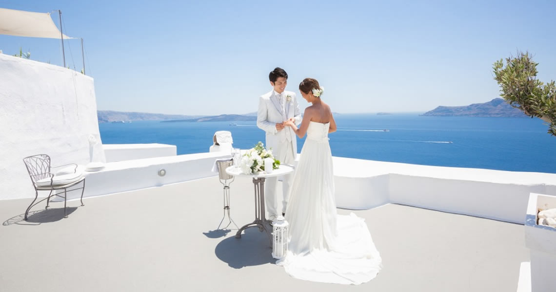 サントリーニ島イア・キリニ ウェディング指輪交換