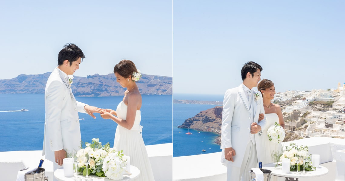 サントリーニ島イア・キリニ 挙式カップル