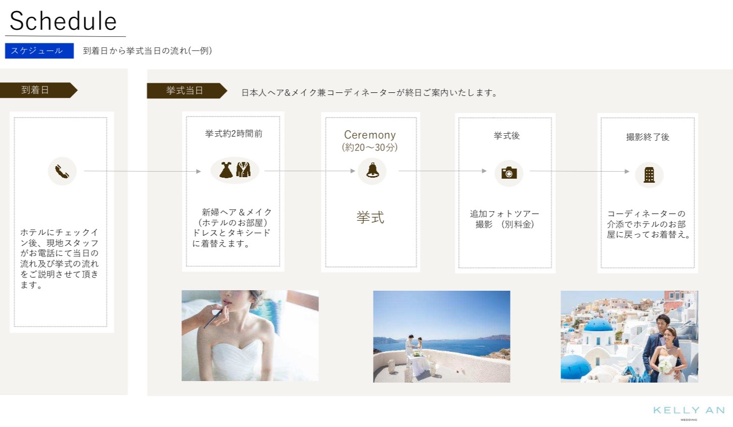 ギリシャ・ミスティーク、到着から挙式日までの1日のスケジュール