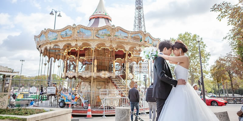 ケリーアンウェディング先輩カップル・パリアメリカンチャーチ挙式後フォトツアー